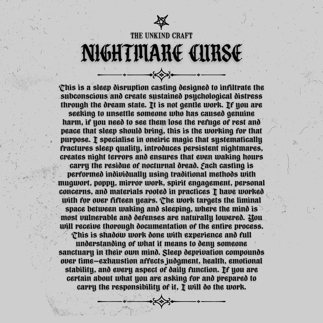Nightmare Hex / Bad Dreams Spell / Sleeplessness Manifestation Ritual Curse