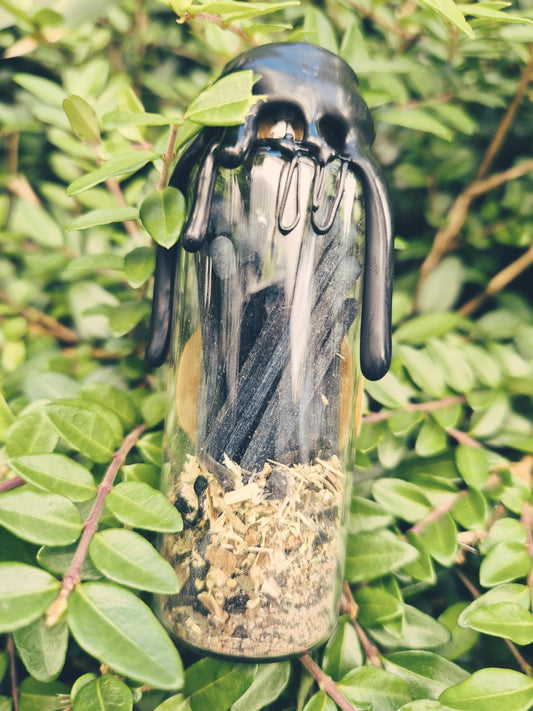 Banishing Match Vial | Obsidian & Wormwood | Black Wax Sealed